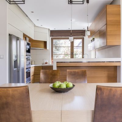 Beige and brown kitchen design